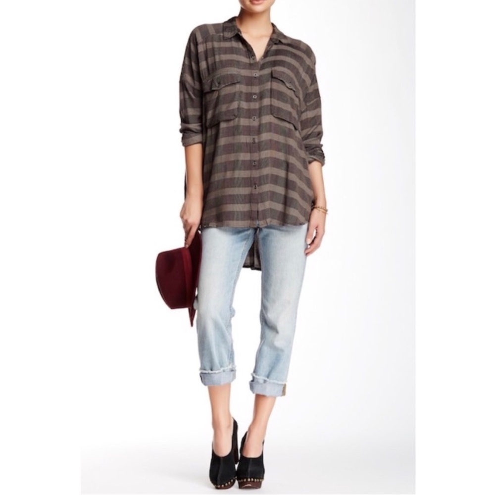 Free People Fawn over you plaid button down peasant shirt M - Picture 11 of 12